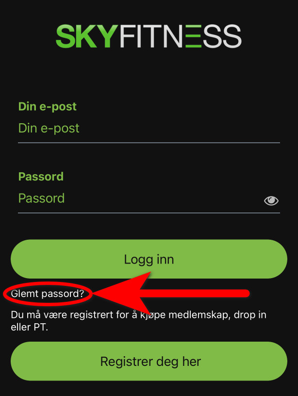 SKY-appen glemt passord?